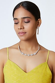 White Finish Diamond Necklace Set