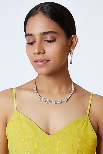 White Finish Diamond Necklace Set