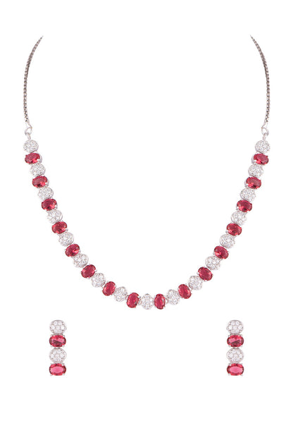 White Finish Red & White Diamond Necklace Set