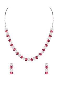White Finish Red & White Diamond Necklace Set