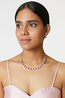 White Finish Red & White Diamond Necklace Set