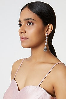 Black Rhodium Finish Diamond Jhumka Earrings