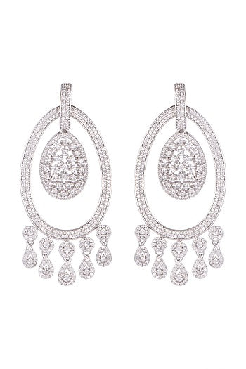 White Finish Diamond Chandbali Earrings