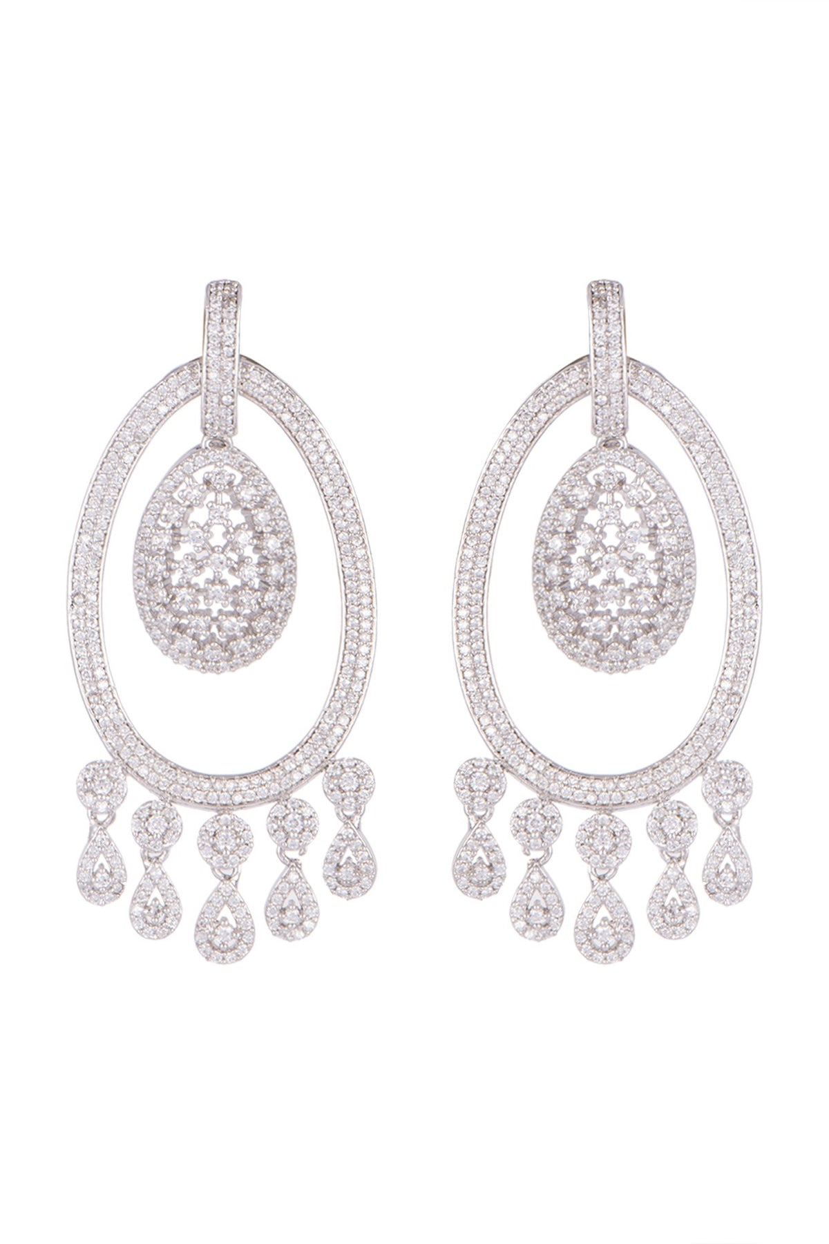 White Finish Diamond Chandbali Earrings