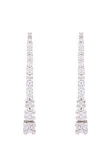 White Finish Diamond Long Earrings