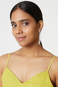 White Finish Diamond Long Earrings
