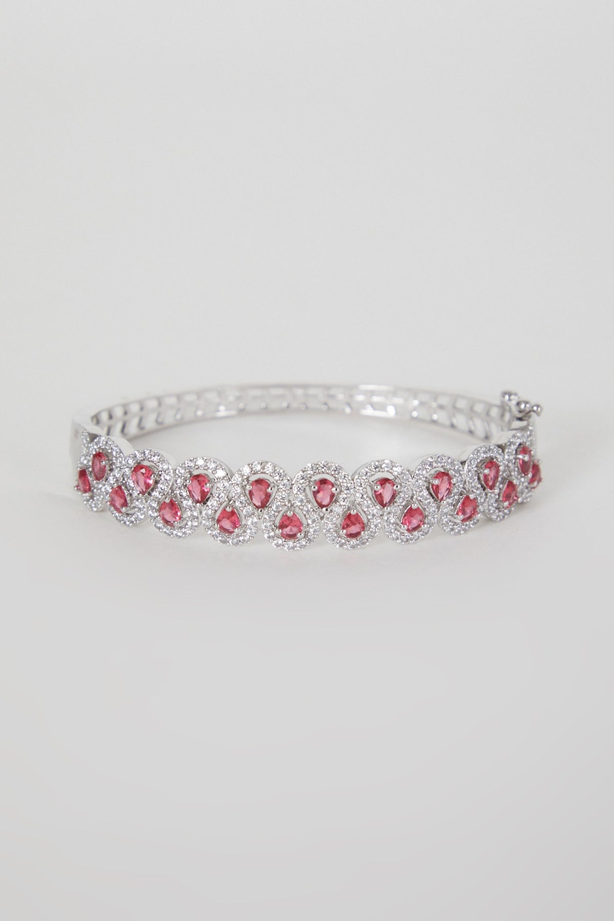 White Finish Diamond & Red Stone Bracelet