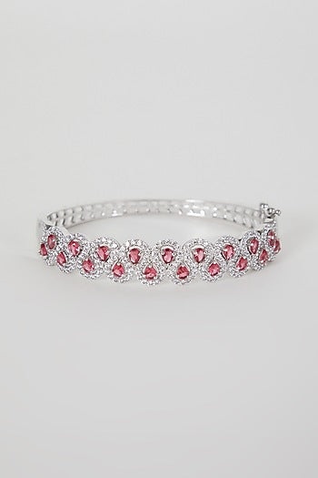 White Finish Diamond & Red Stone Bracelet