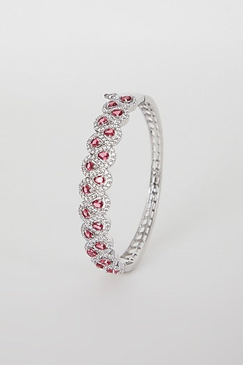 White Finish Diamond & Red Stone Bracelet