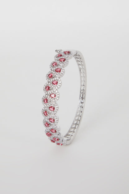 White Finish Diamond & Red Stone Bracelet
