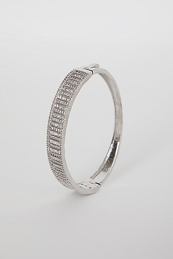 White Finish Bracelet With Faux Diamond