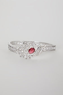 White Finish Red Stone & Diamond Bracelet
