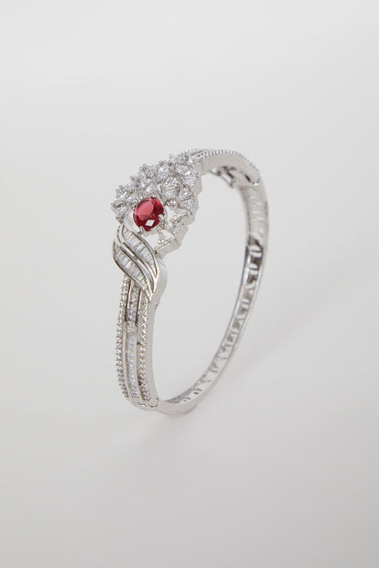 White Finish Red Stone & Diamond Bracelet