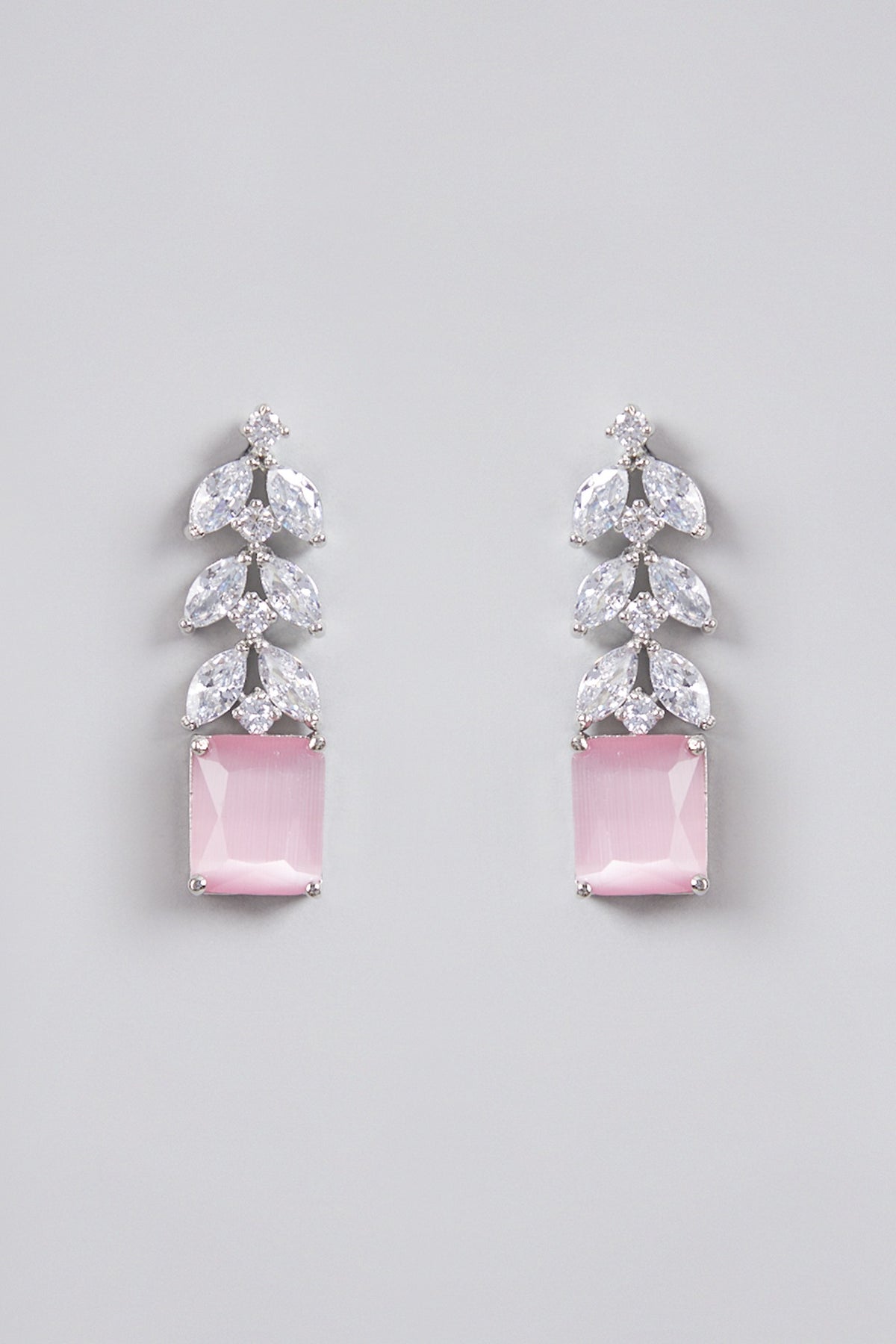 White Finish Zircon & Pink Stone Necklace Set