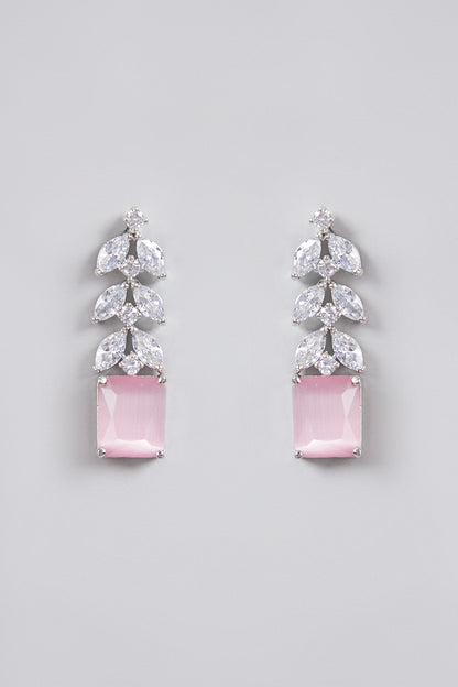 White Finish Zircon & Pink Stone Necklace Set