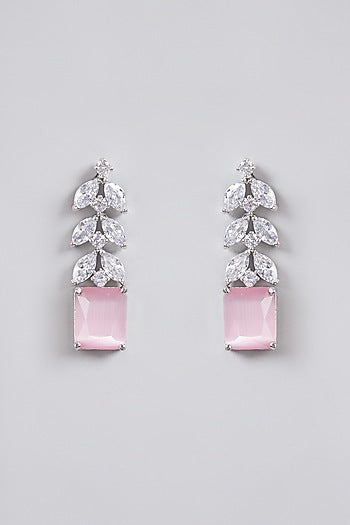 White Finish Zircon & Pink Stone Necklace Set