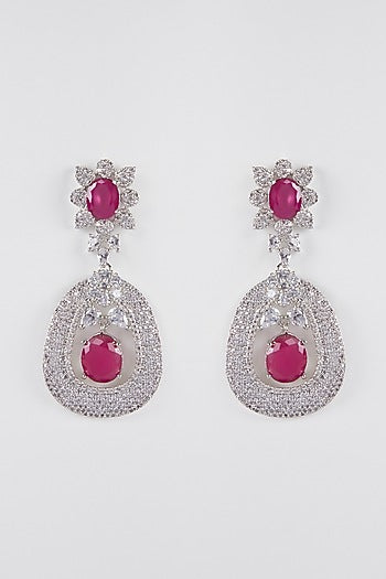 White Finish Faux Diamond Earrings