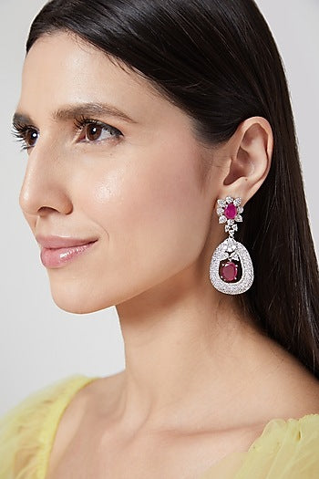 White Finish Faux Diamond Earrings