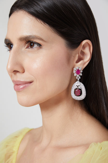 White Finish Faux Diamond Earrings