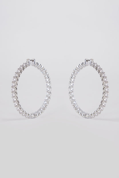 White Finish Zircon Hoop Earrings