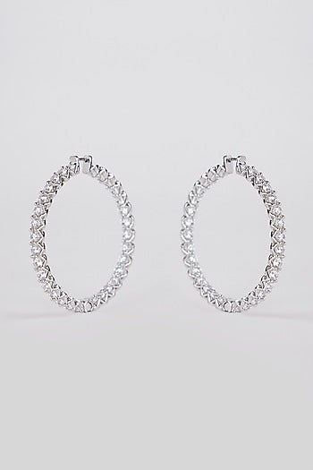 White Finish Zircon Hoop Earrings