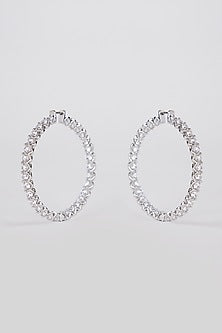 White Finish Zircon Hoop Earrings