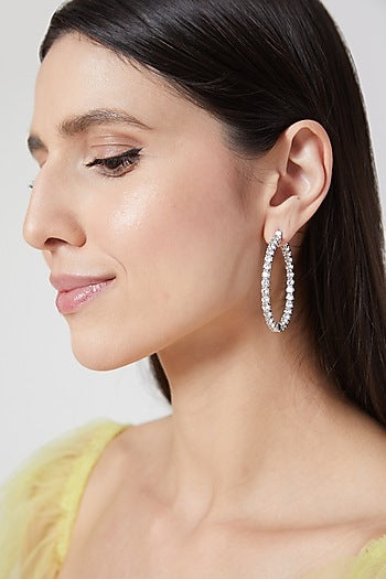 White Finish Zircon Hoop Earrings
