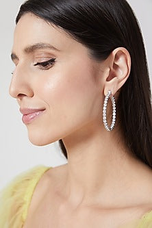 White Finish Zircon Hoop Earrings