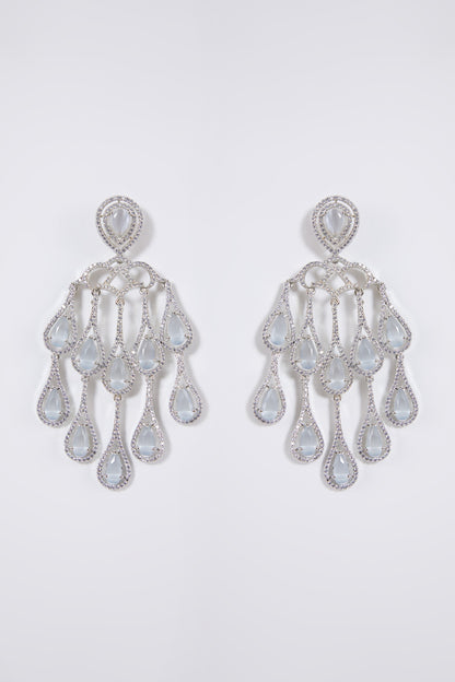 White Rhodium Finish Diamond Dangler Earrings