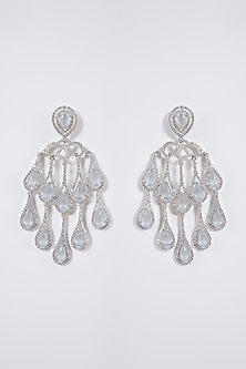 White Rhodium Finish Diamond Dangler Earrings