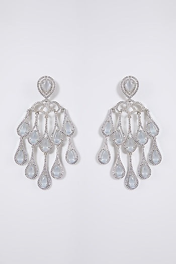 White Rhodium Finish Diamond Dangler Earrings
