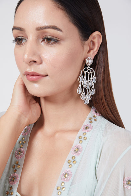 White Rhodium Finish Diamond Dangler Earrings