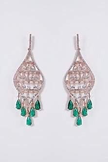 Rose Gold Finish Green Stone & Diamond Earrings