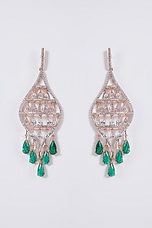 Rose Gold Finish Green Stone & Diamond Earrings