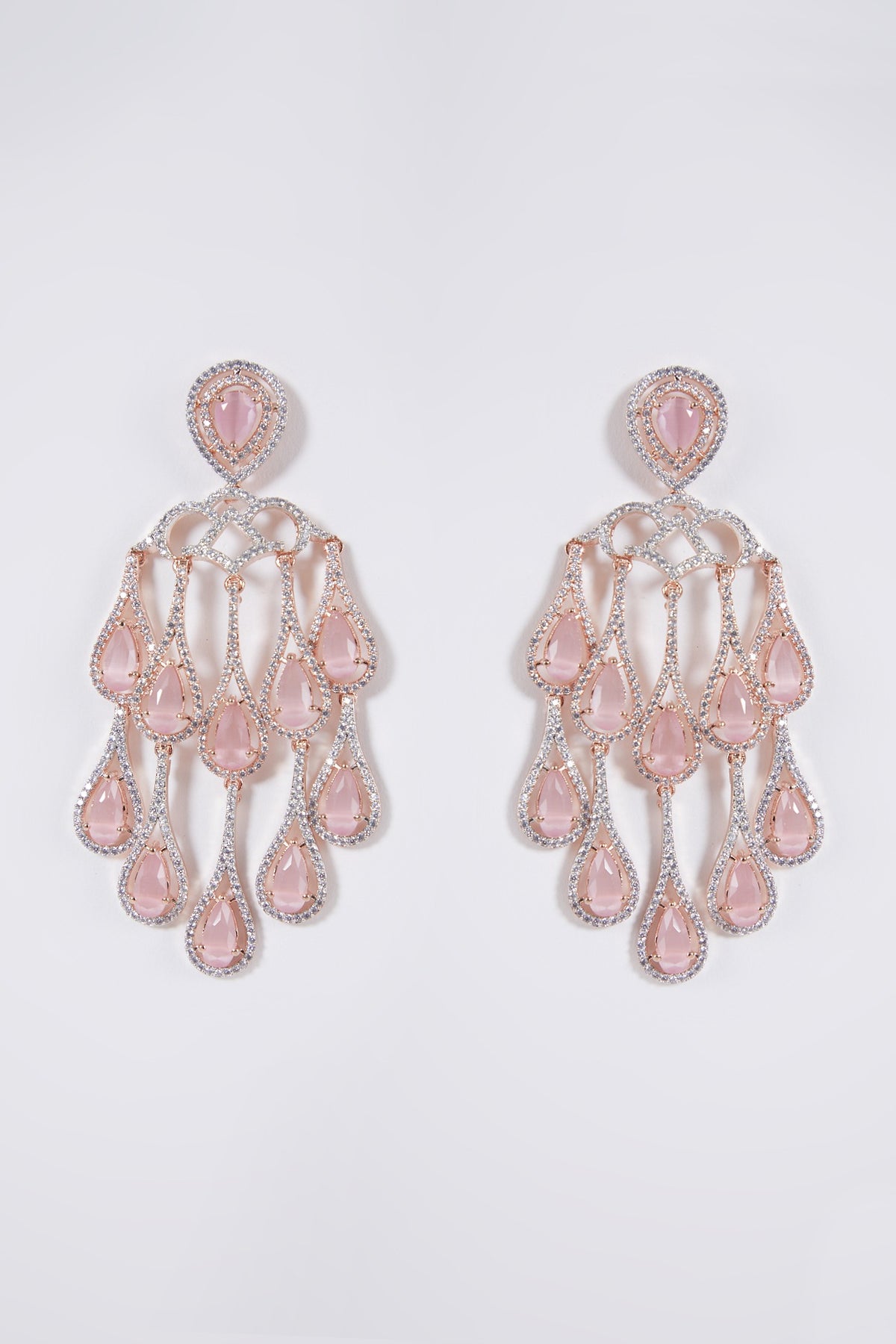 Rose Gold Finish Crystal Pink Stone Dangler Earrings