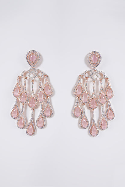 Rose Gold Finish Crystal Pink Stone Dangler Earrings