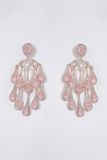 Rose Gold Finish Crystal Pink Stone Dangler Earrings