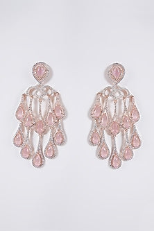 Rose Gold Finish Crystal Pink Stone Dangler Earrings