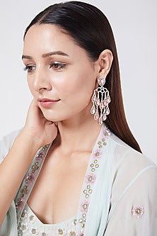 Rose Gold Finish Crystal Pink Stone Dangler Earrings