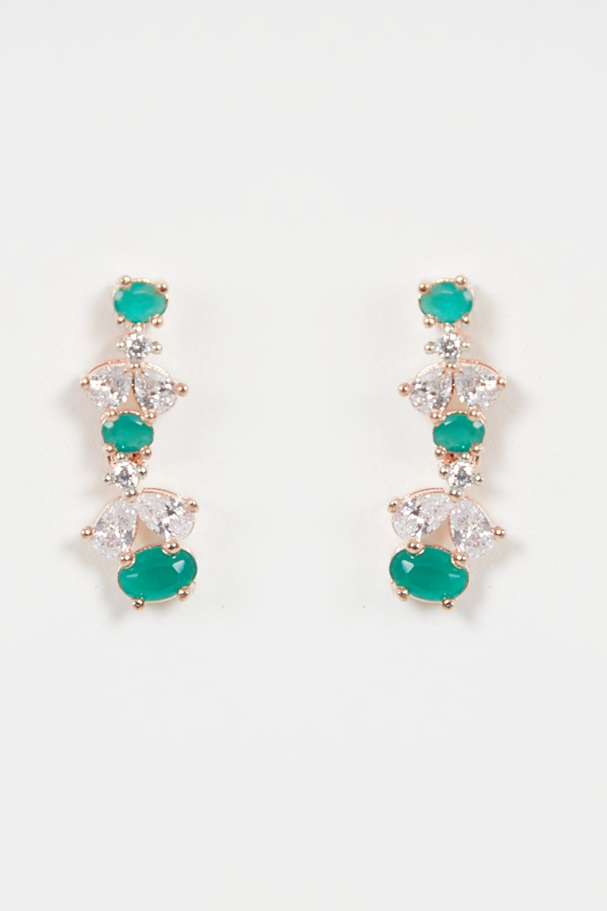 Rose Gold Finish Green Stone & Faux Diamond Necklace Set