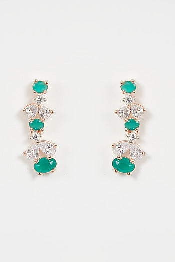 Rose Gold Finish Green Stone & Faux Diamond Necklace Set