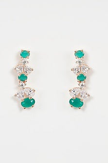 Rose Gold Finish Green Stone & Faux Diamond Necklace Set