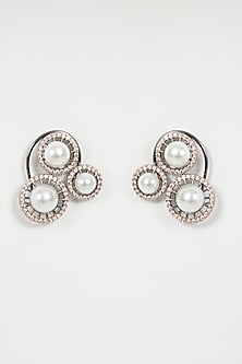 Black Rhodium & Rose Gold Finish Diamond & Pearl Earrings