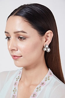 Black Rhodium & Rose Gold Finish Diamond & Pearl Earrings
