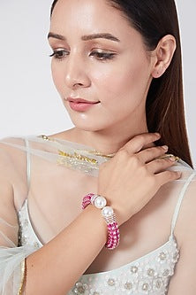 Rose Gold Finish Pearl & Diamond Bangle