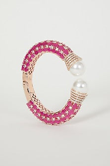 Rose Gold Finish Pearl & Diamond Bangle