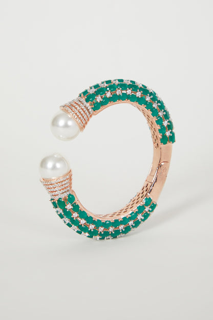 Rose Gold Finish Pearl & Diamond Stretchable Bangle