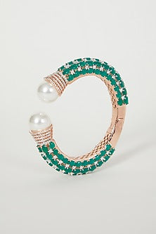 Rose Gold Finish Pearl & Diamond Stretchable Bangle