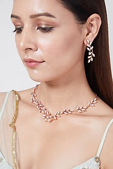 Rose Gold Finish Faux Diamond Necklace Set