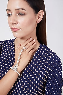 White Finish Hand Harness With Faux Diamond